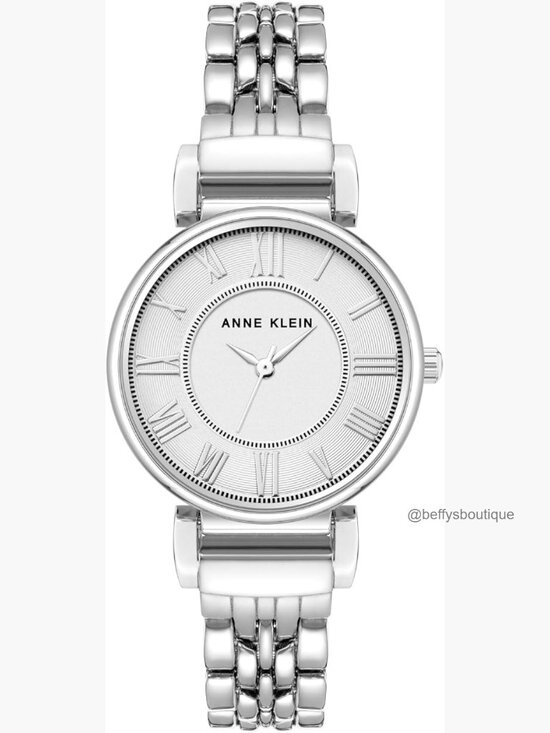 Silver-Tone Watch with Crystals, Roman Numerals, Japanese Quartz Movement,